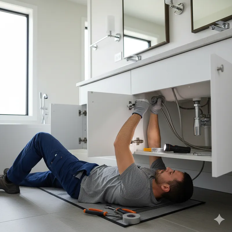 Trabalho de canalização em casa de banho