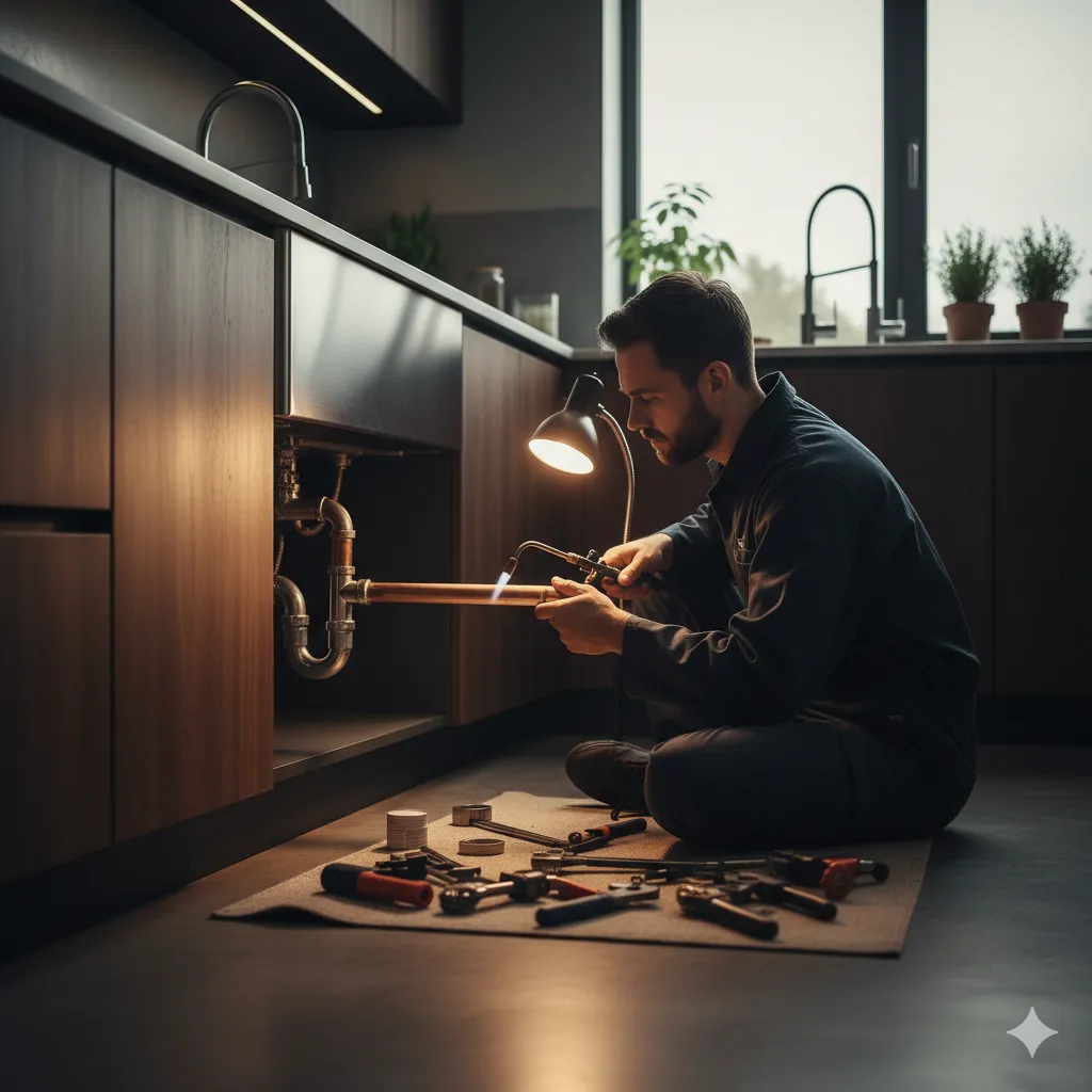 Canalizador profissional a trabalhar